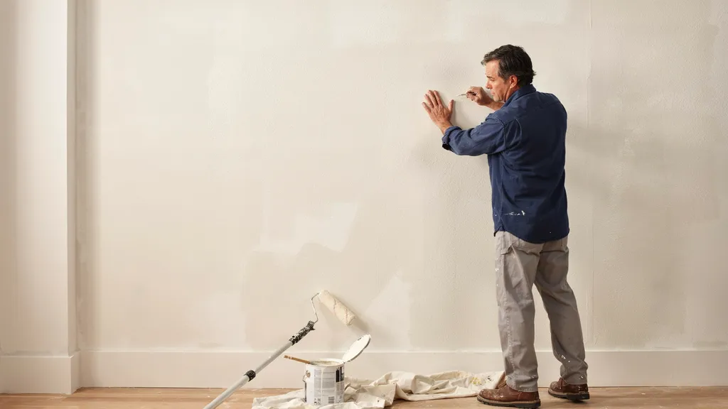 Inspecting a wall to determine if it has too many layers of paint.