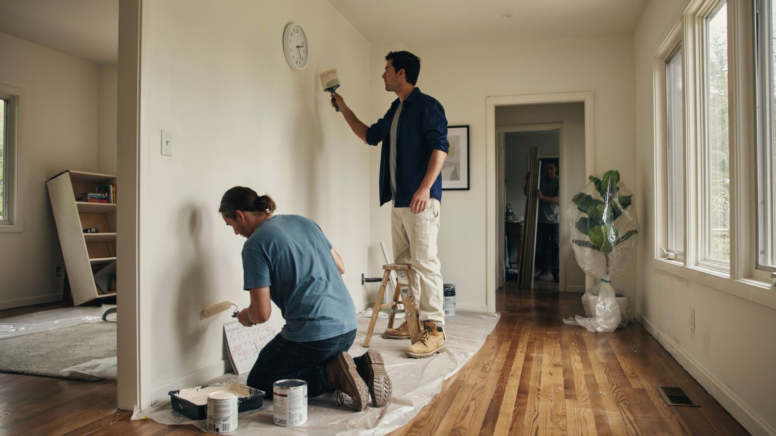  House painting timeline showing average time required for interior and exterior painting.