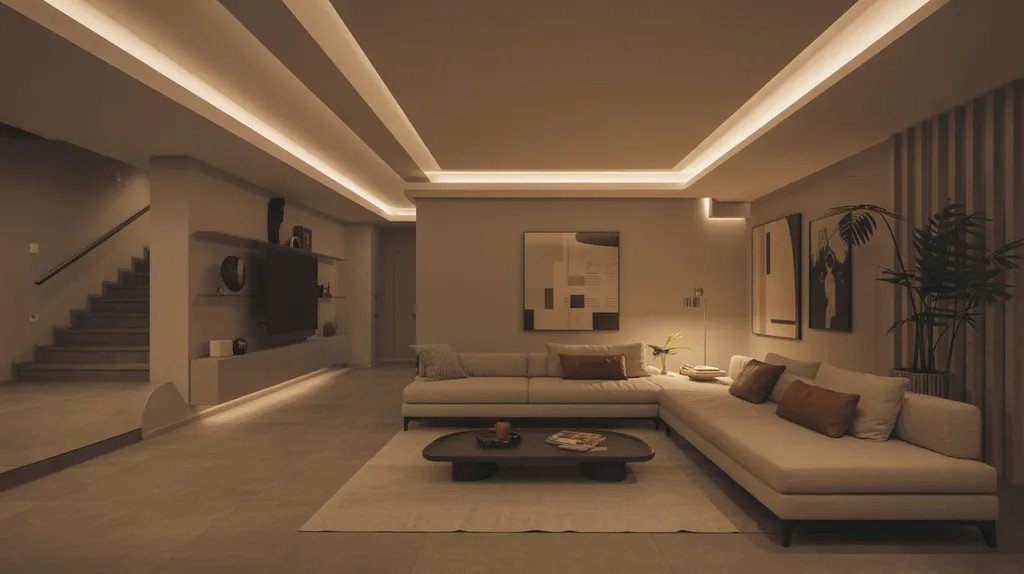 Light gray basement with a clean and modern look.