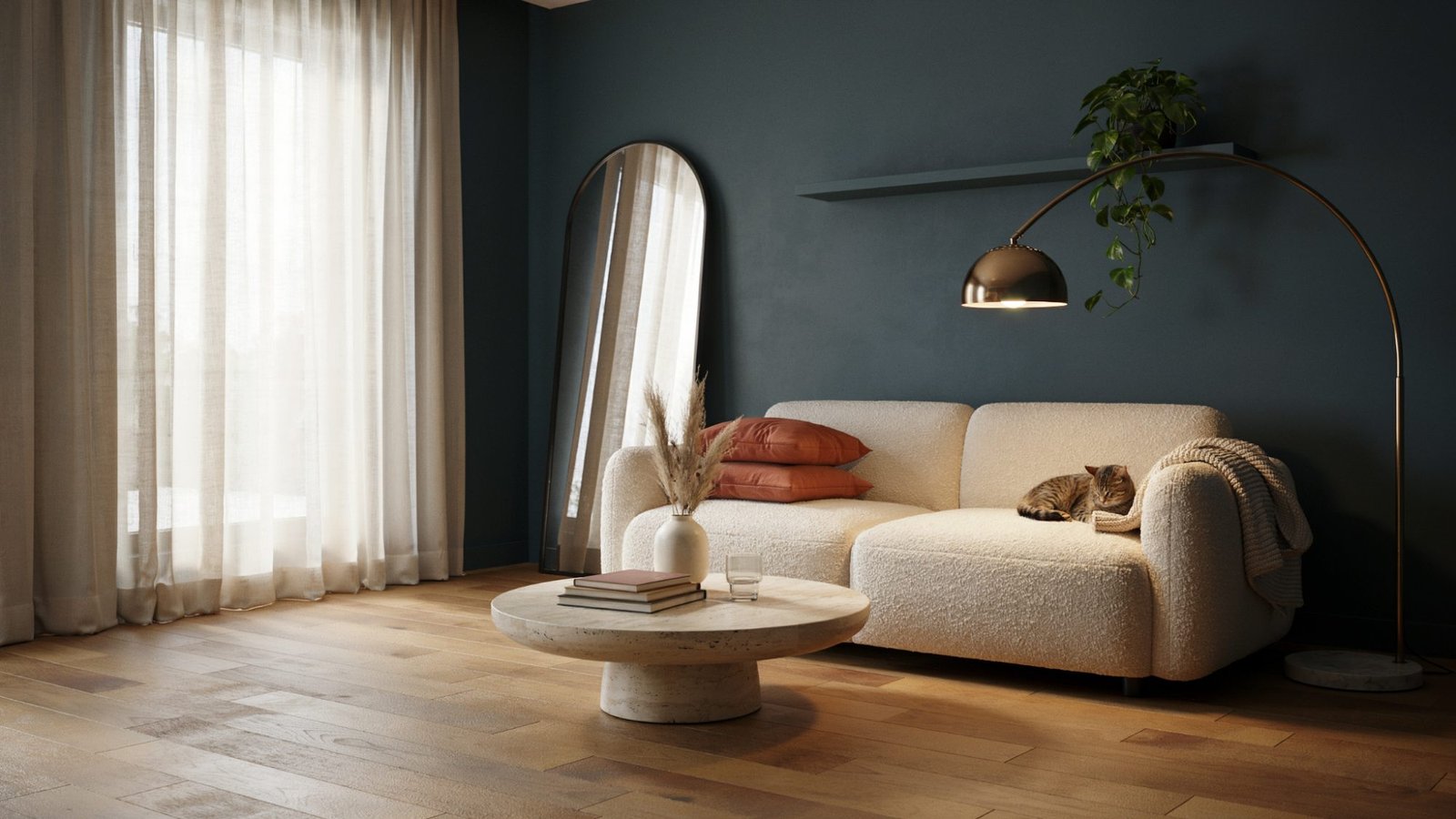 Dark-painted room challenging common misconceptions about room size and color.