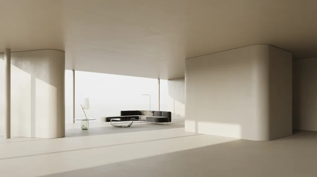 Perfectly smooth matte white interior walls in a modern minimalist luxury room.