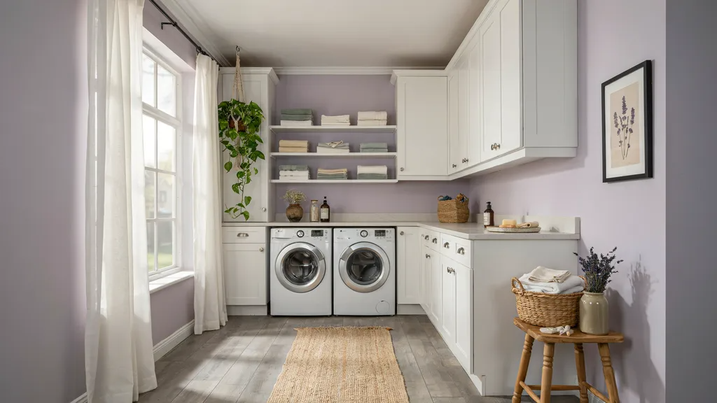 Laundry room painted in Spring Iris lavender