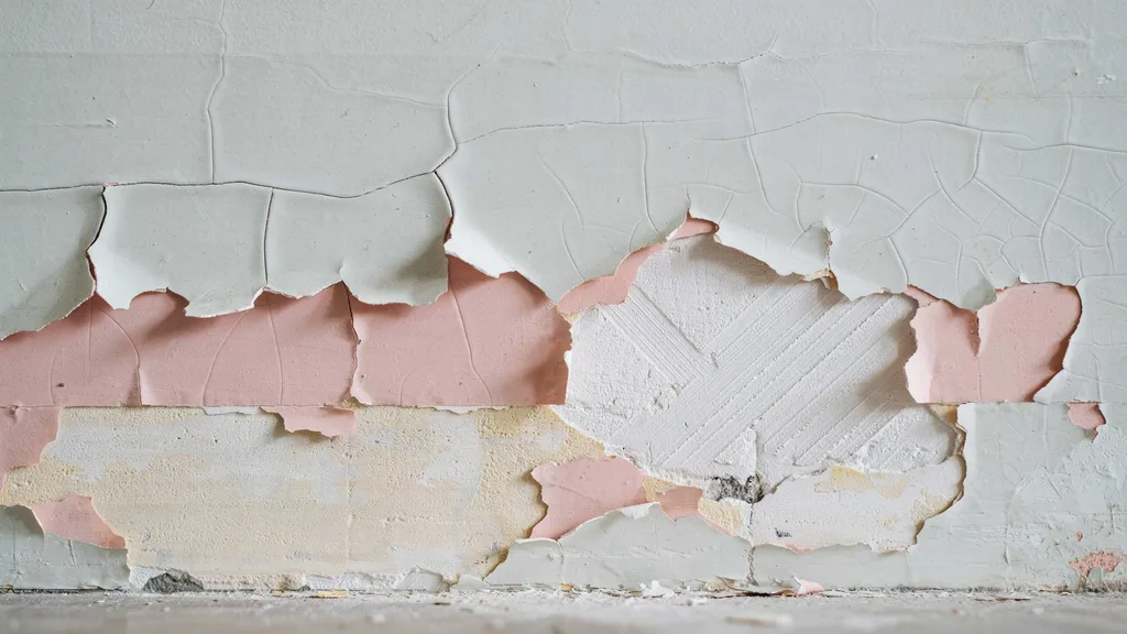 Cracked and flaking paint caused by excessive paint layers.