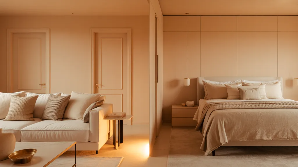 Hallway and basement with same-color walls, doors, and trim creating a more open and spacious feel.