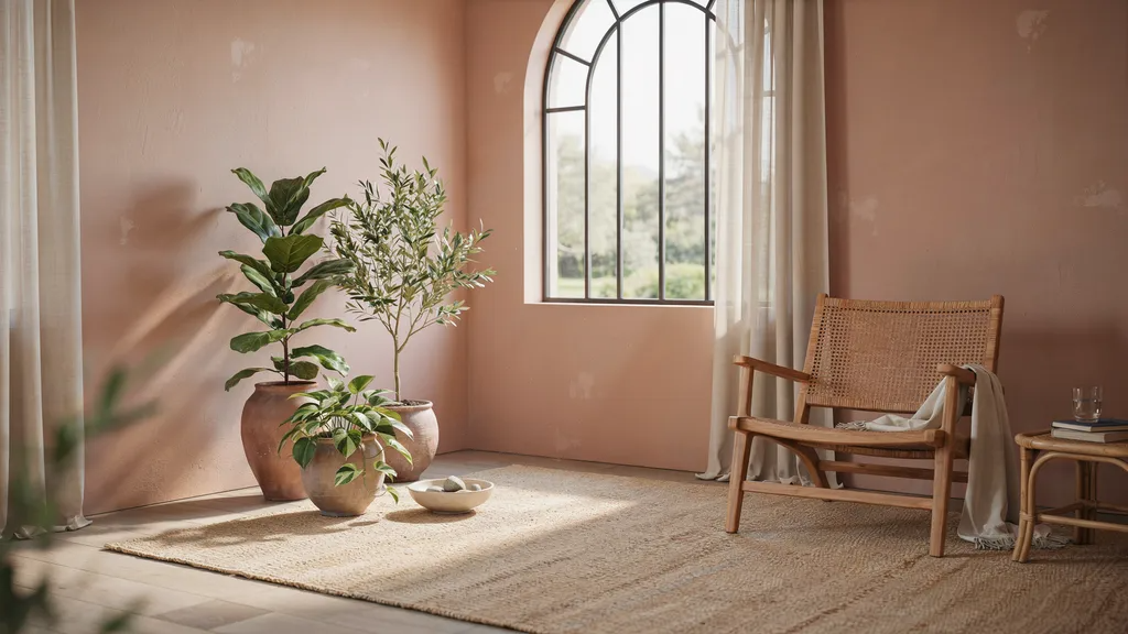 Sunroom interior showing matte, eggshell, and satin wall finishes side by side under natural sunlight.