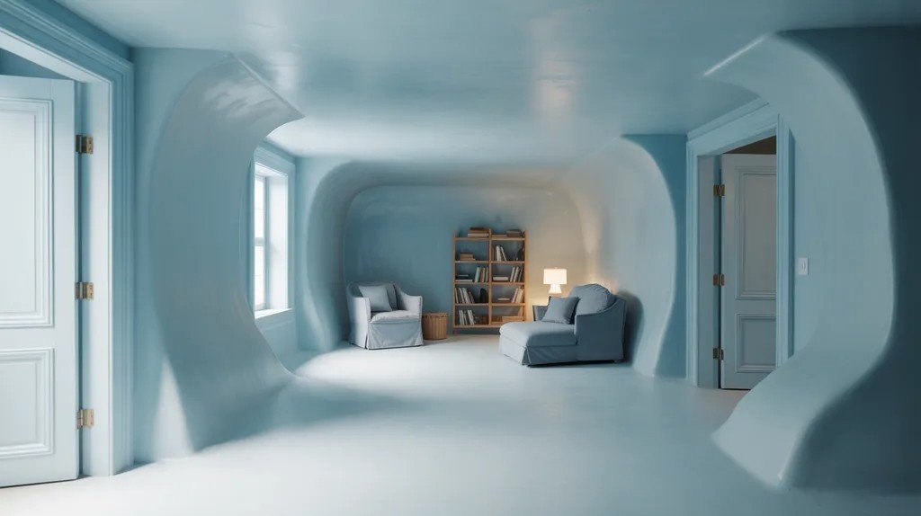 Pale blue basement creating a calm and airy feel.