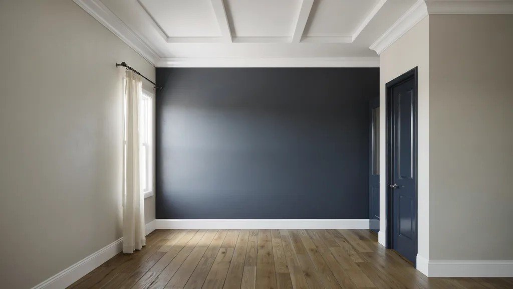 Interior surfaces including walls ceilings doors and trim painted with different finishes showing variation in painting costs and surface details.