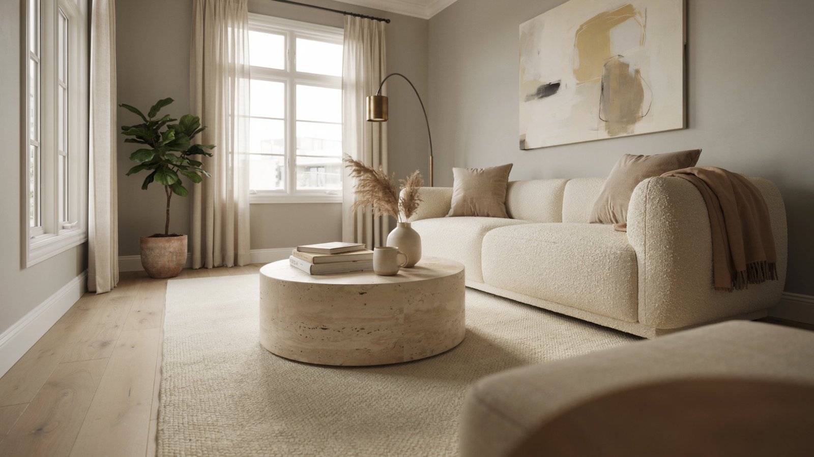 Classic Gray walls paired with natural oak wood trim.