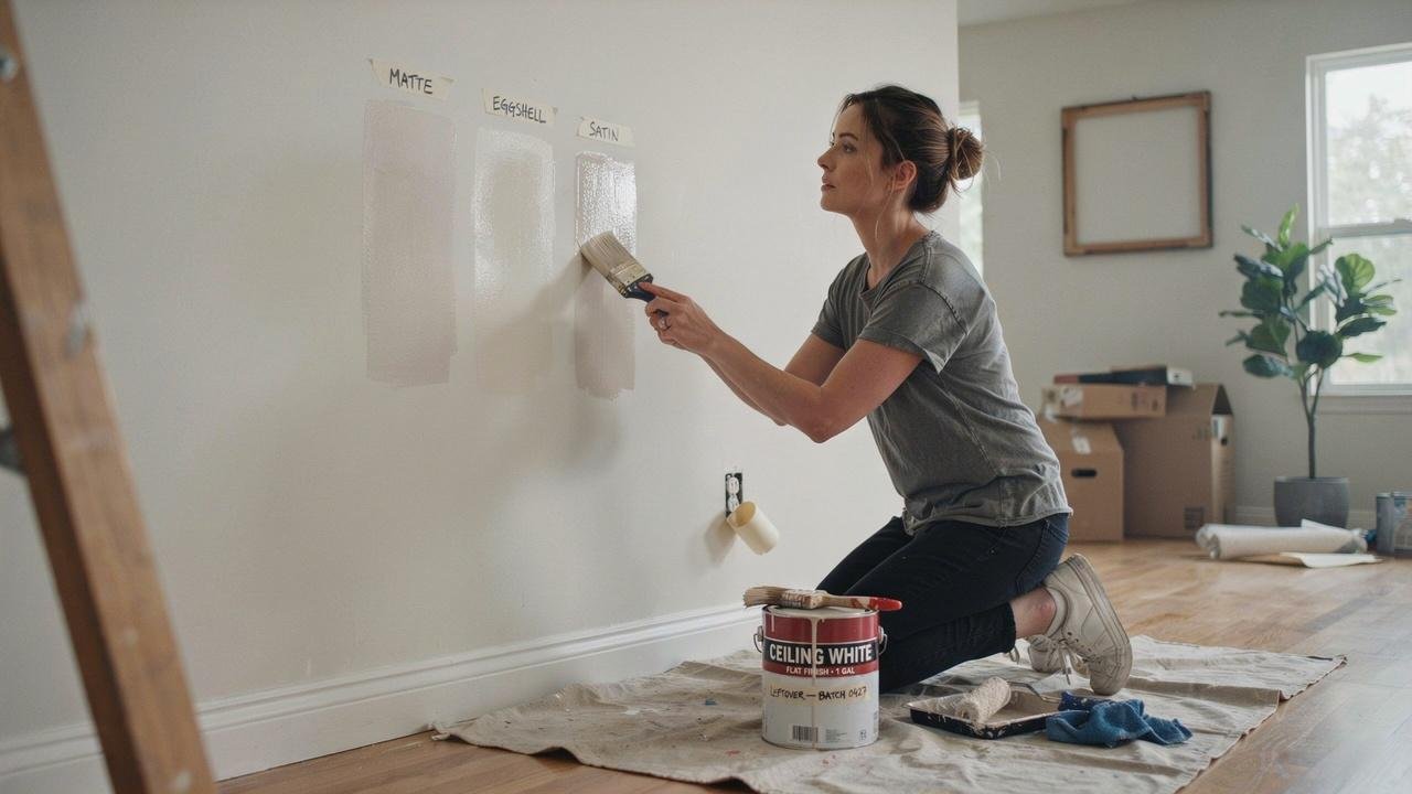  Homeowner using ceiling paint on a wall