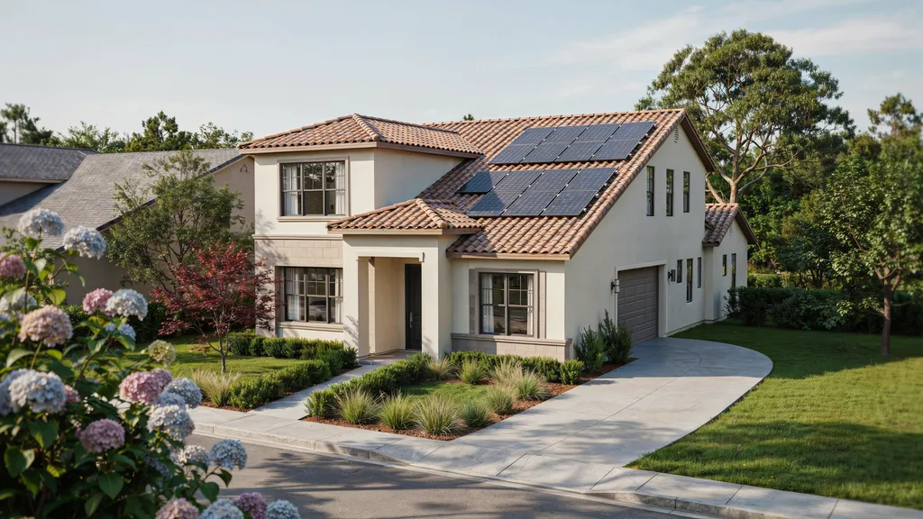 Beige roof offering heat reflection and attractive curb appeal.