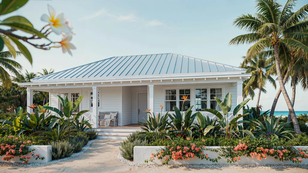 Pale blue roof helping reduce heat absorption in warm climates.
