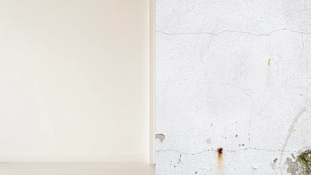 Comparison of smooth indoor painted surface and weather exposed outdoor paint showing differences in durability and finish under natural conditions.