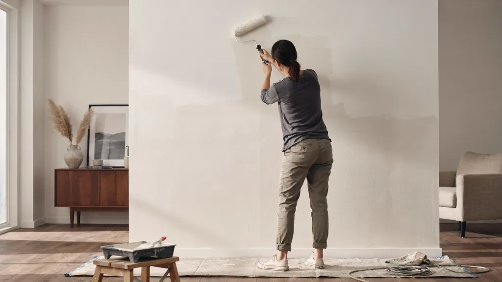 Homeowner blending new paint with old paint on a wall for a seamless finish.