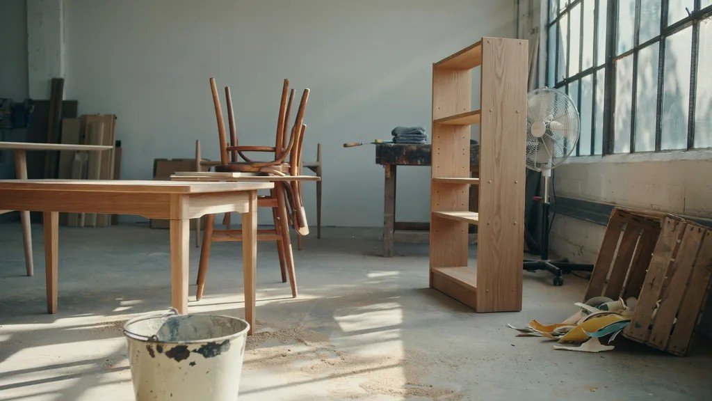 Stripped wood drying before refinishing or painting