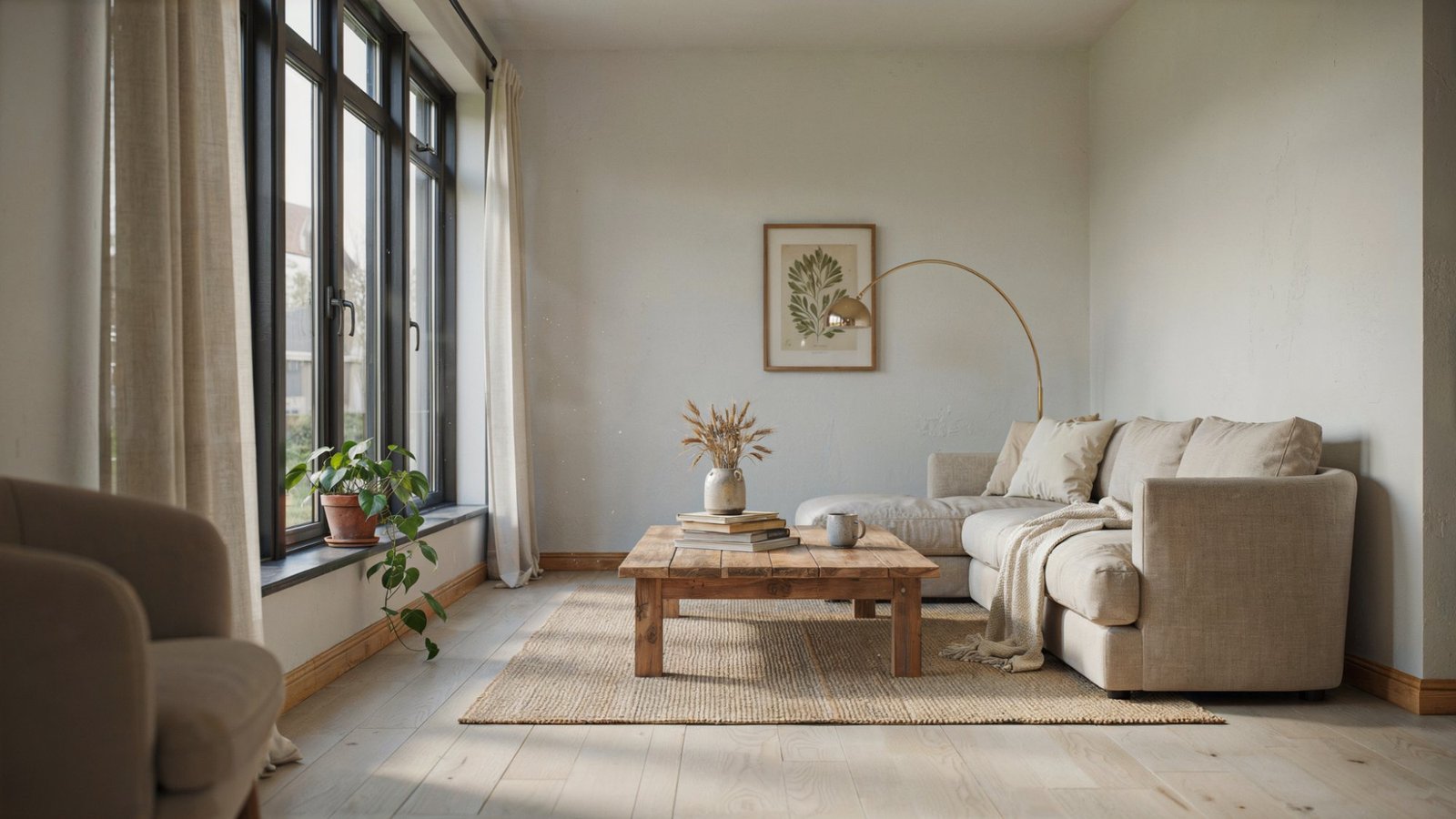 White Duck paint color with oak trim in a bright room.