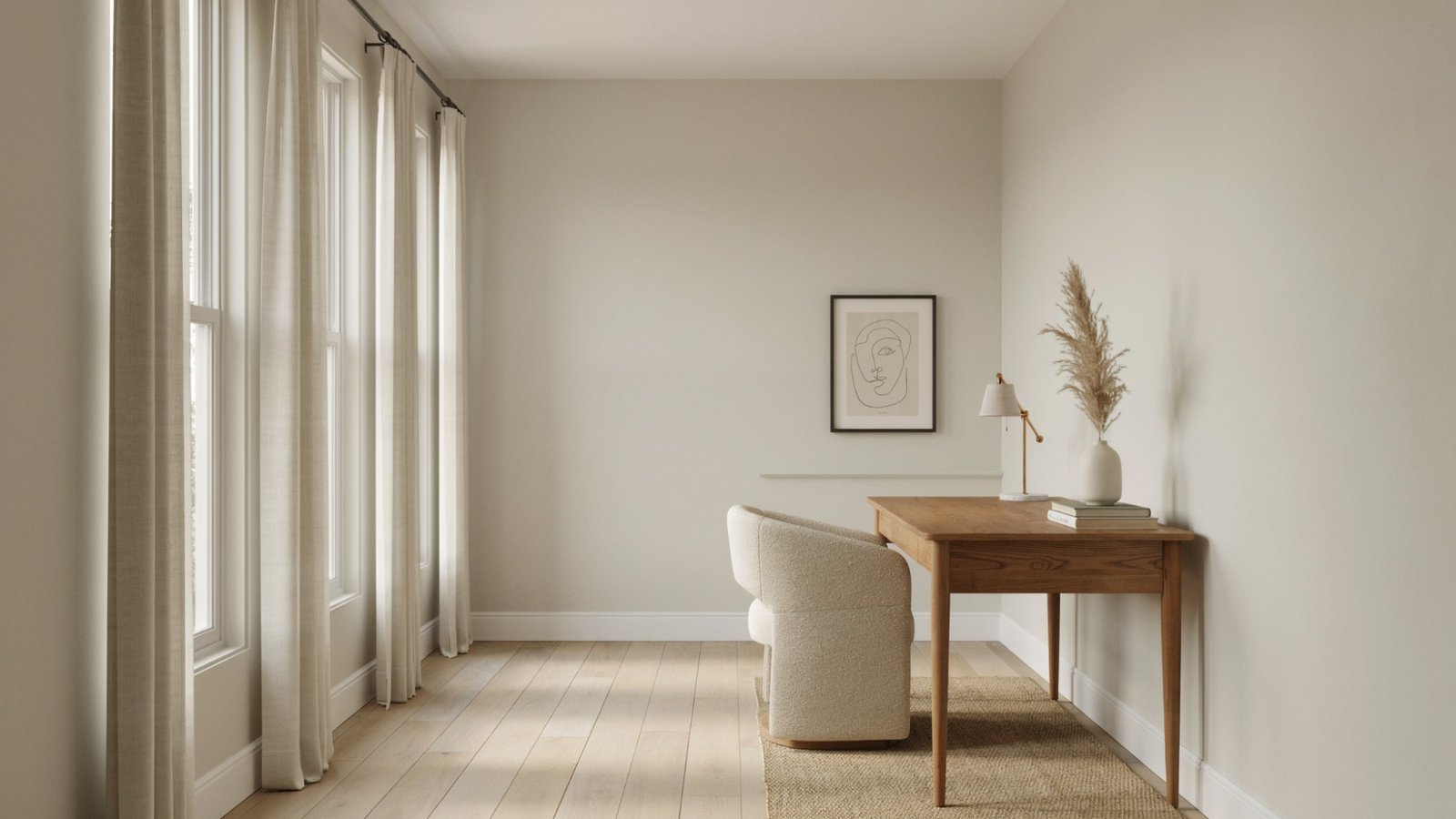 Edgecomb Gray walls complementing light wood floors.
