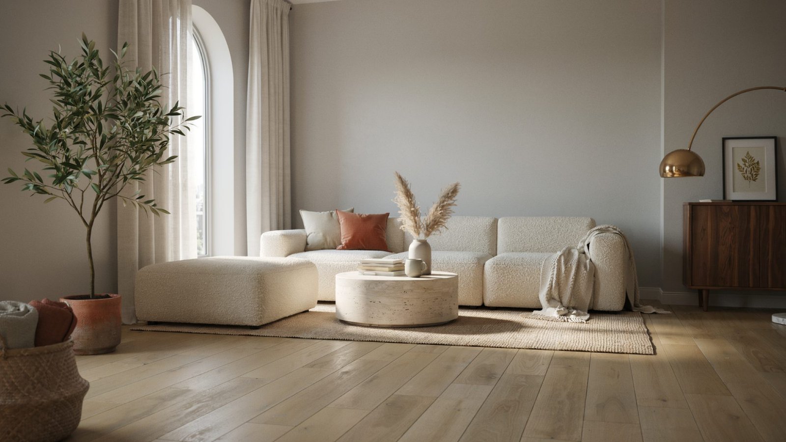 Agreeable Gray walls paired with light wood flooring.