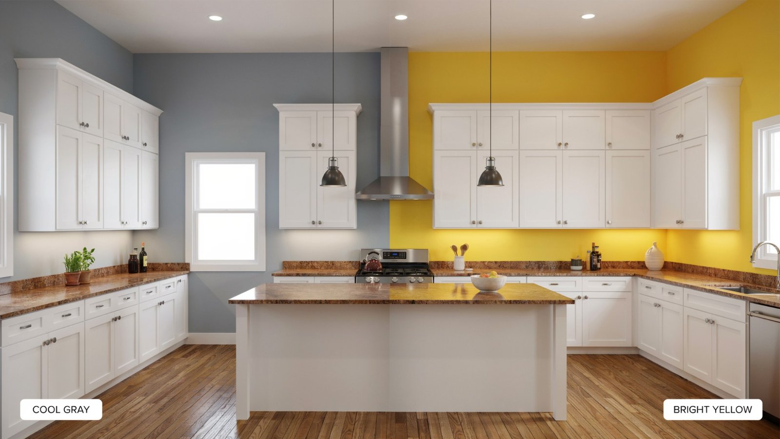 Examples of paint colors that do not work well with brown granite countertops.