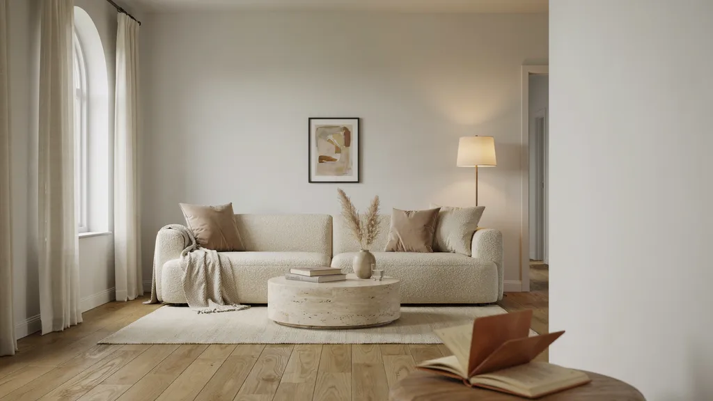 Pale gray walls providing a soft and rich backdrop in a dark room.