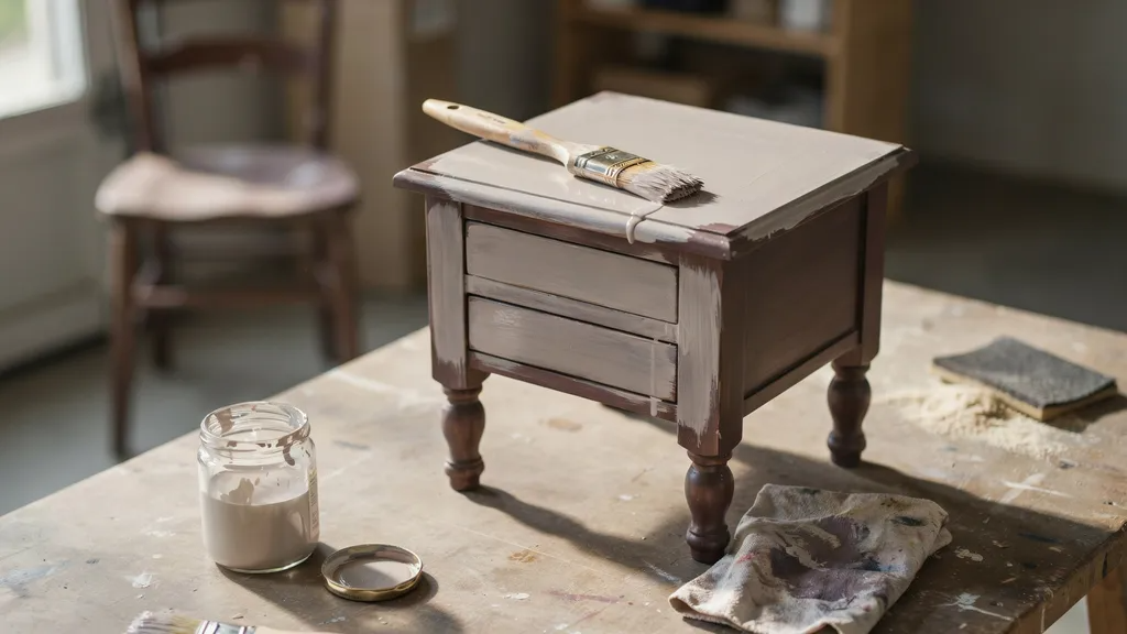 Applying a second chalk paint color for a layered distressed finish.
