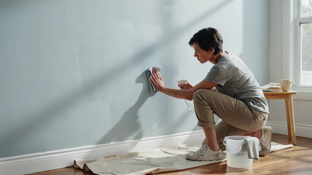 Cleaning a wall surface before blending new paint with existing paint.
