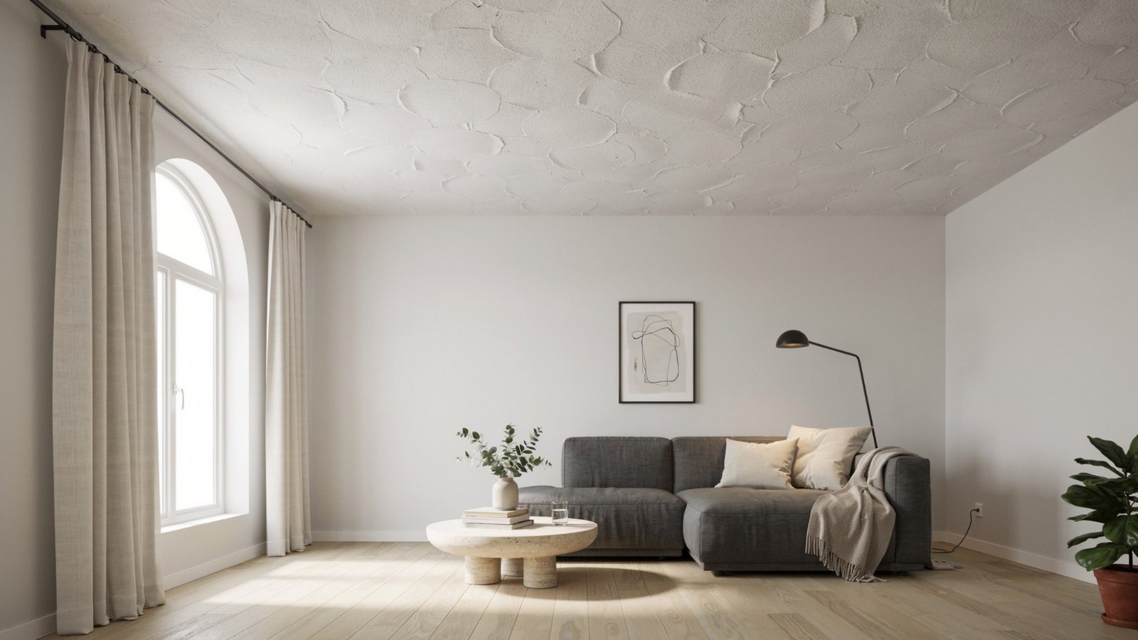 Knockdown ceiling texture in a modern home.
