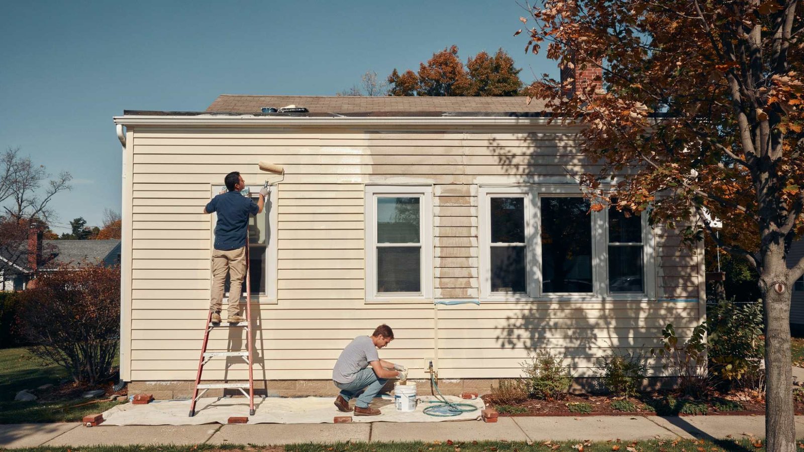 Exterior house painting project on a residential property.
