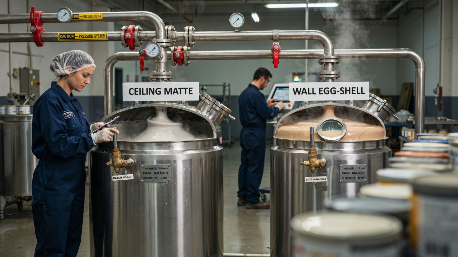Different formulas used to make ceiling paint and wall paint.