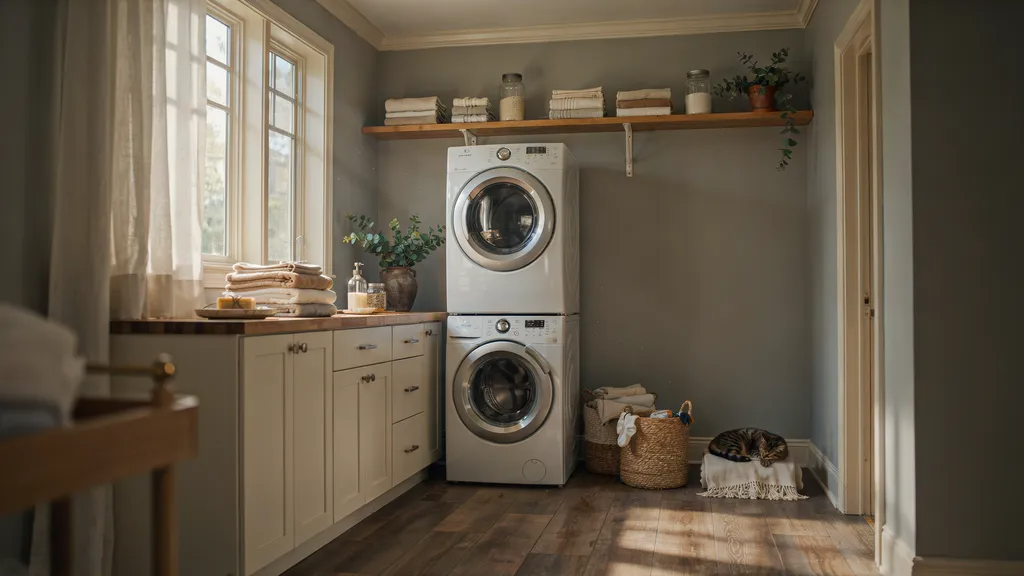 Laundry room painted in Manor House Gray with rustic farmhouse accents