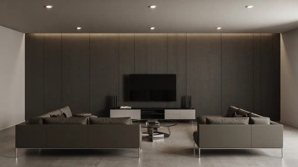 Black accent wall creating dramatic contrast in basement.