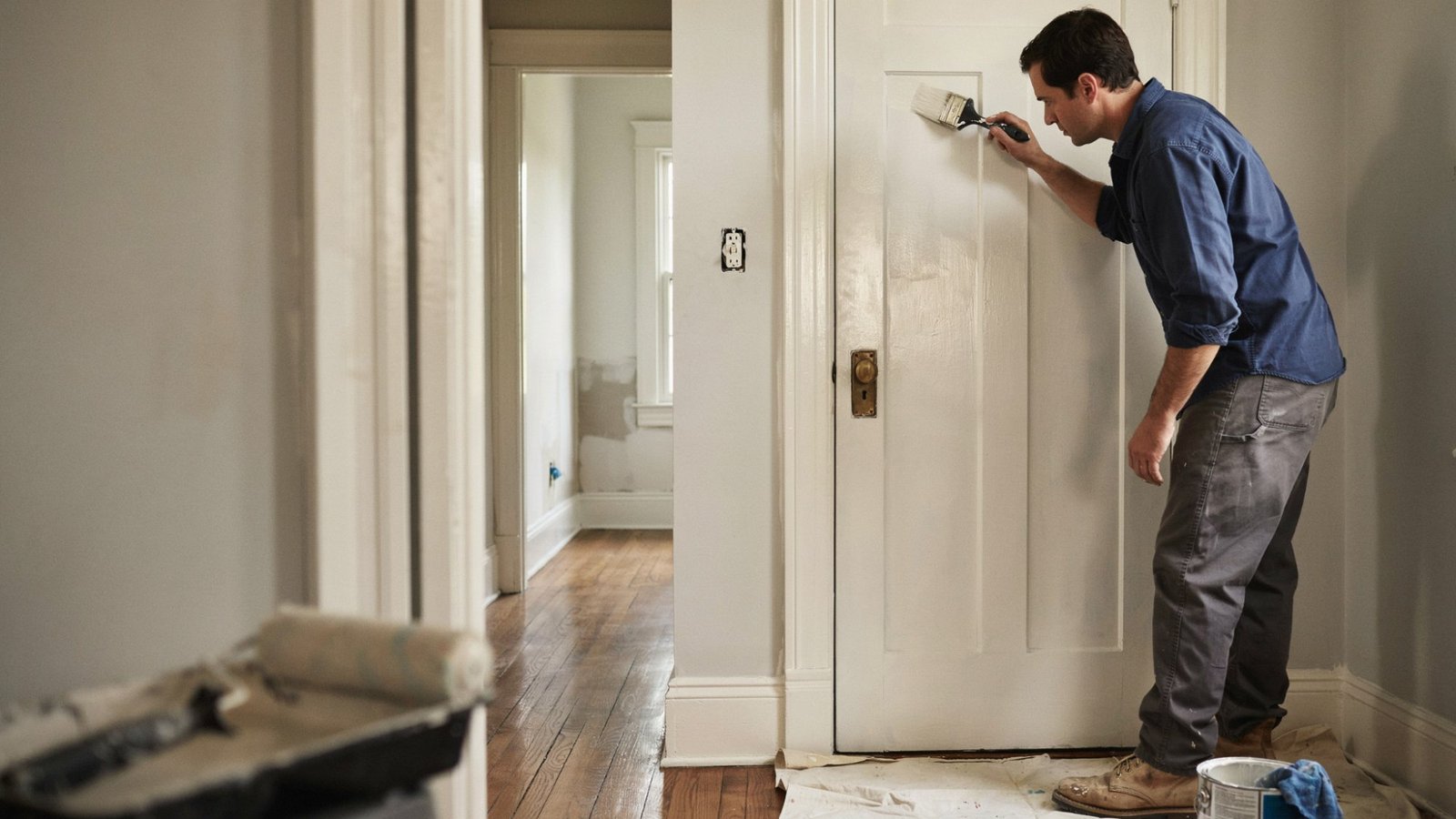 Painting interior doors and trim with a quart of paint.