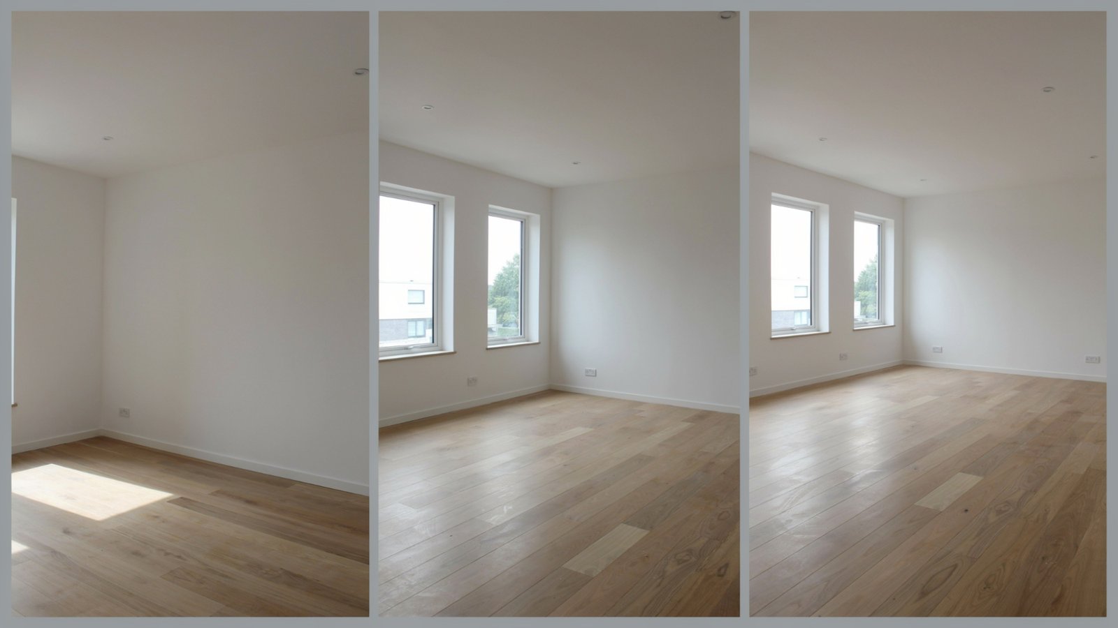 Small medium and large interior spaces showing differences in room size and scale for house painting cost comparison visually.