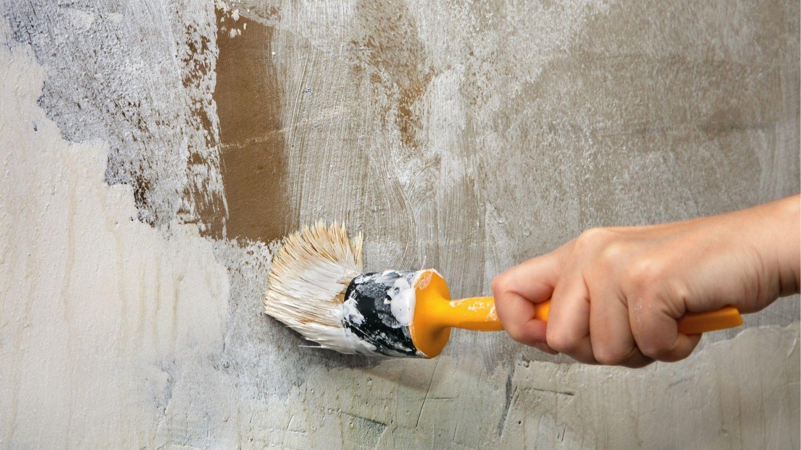 Brush applies layered glaze over textured base coat, creating depth with faux plaster finish