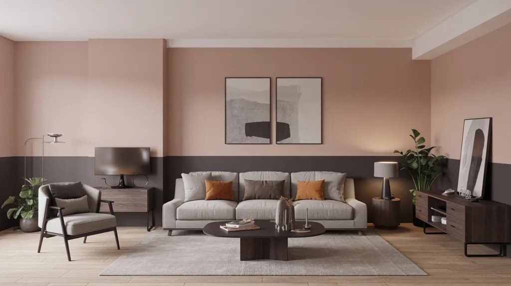 Two-tone basement wall design adding depth and visual interest.