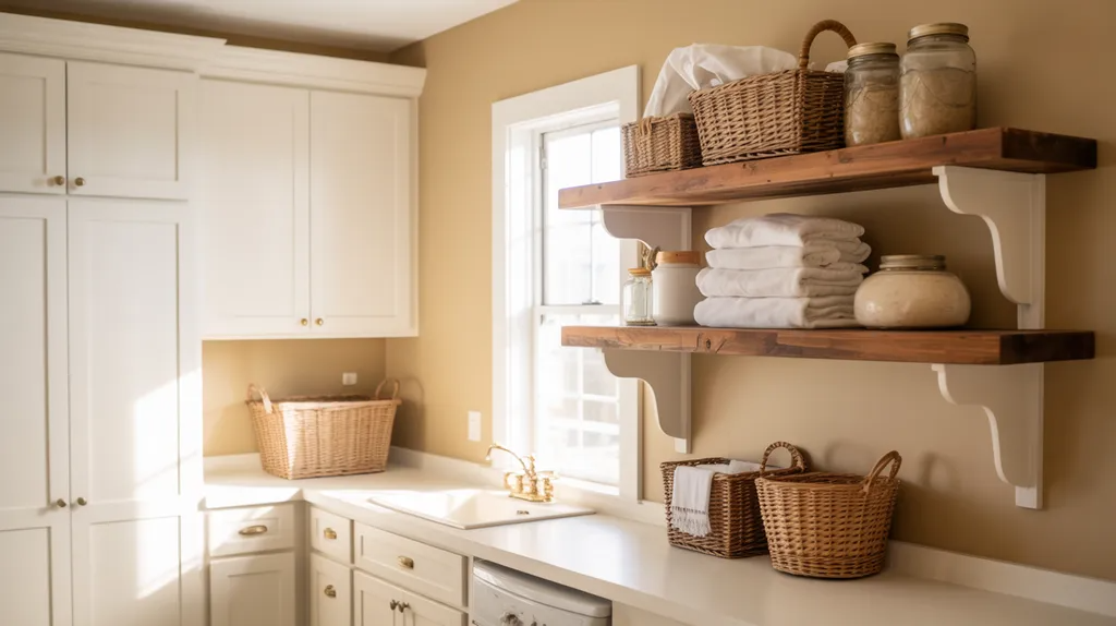 Farmhouse laundry room with soft oatmeal beige paint