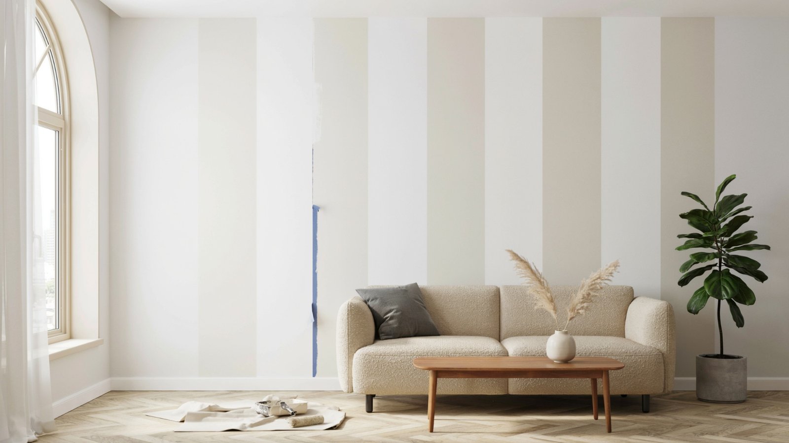 Vertical striped wall design that makes ceilings appear taller while adding structure and visual interest.