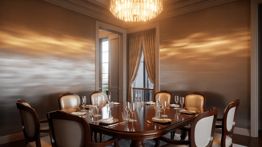 Silk-finish walls with soft reflective sheen in a luxury interior space.