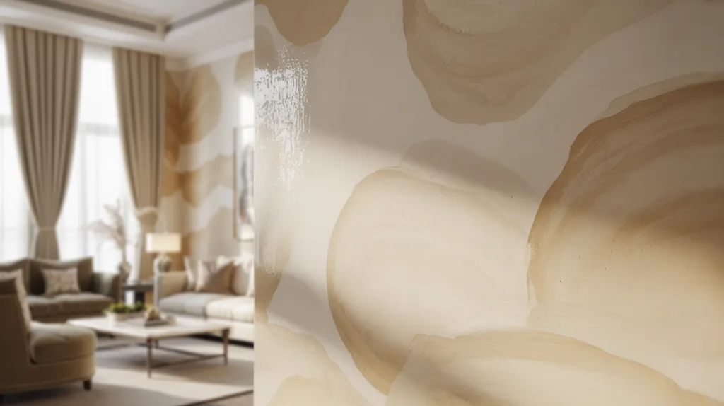 Venetian plaster wall finish with soft polished texture in a luxury room.