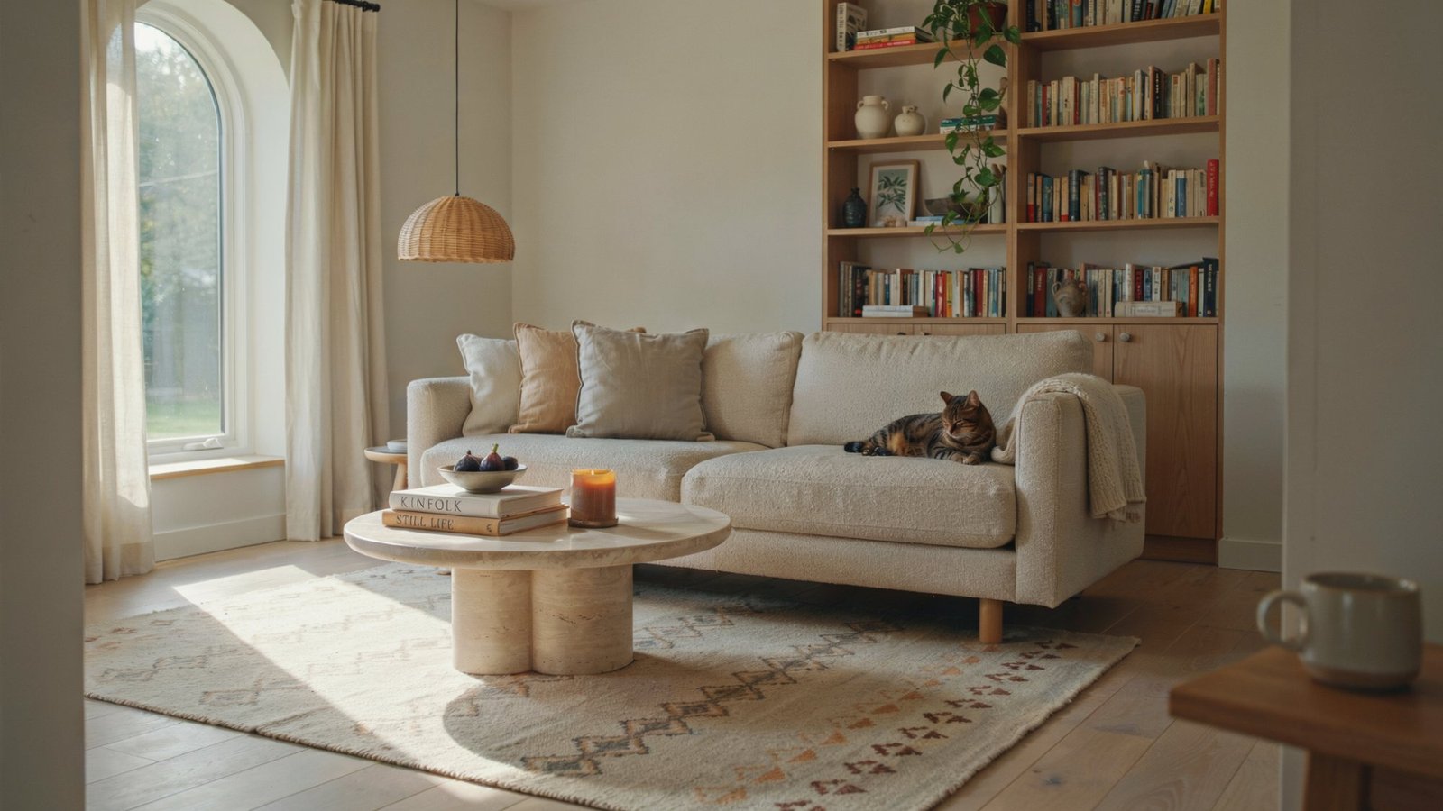 Aesthetic White walls creating a soft contrast with oak trim.