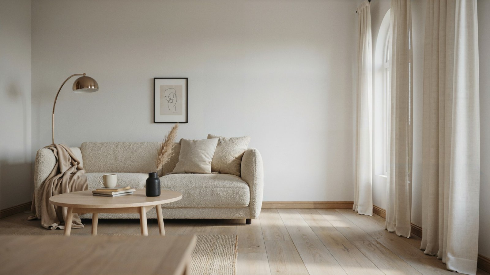 Shoji White walls paired with warm oak trim.