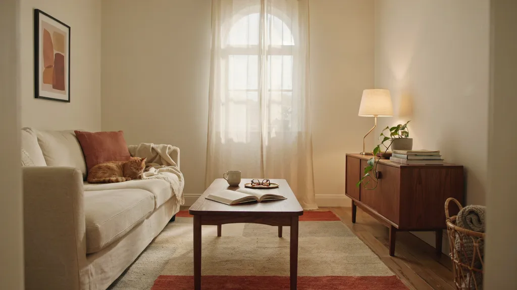 Warm white walls creating a cozy and bright atmosphere in a dark room.