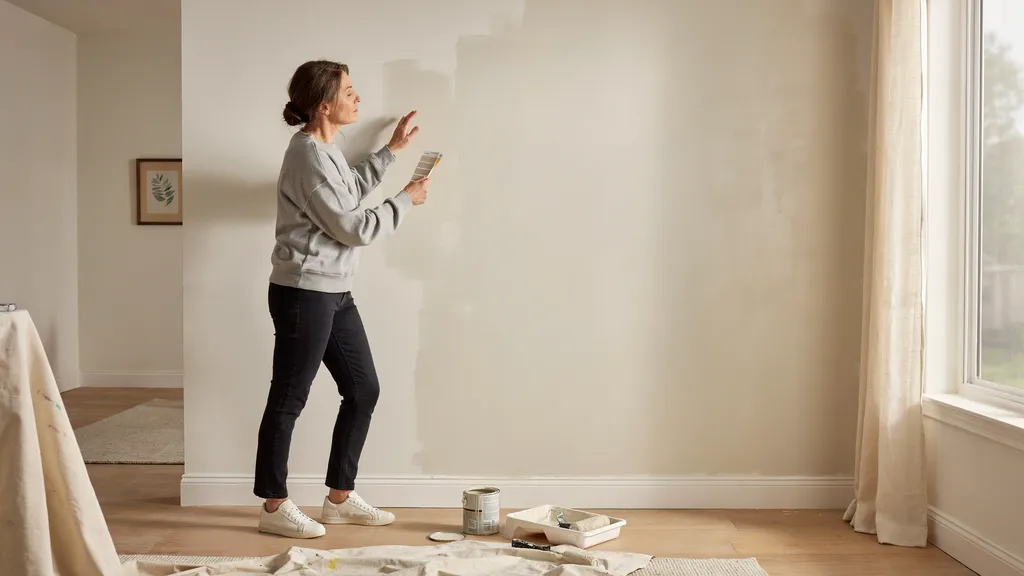 Checking a wall after paint dries to evaluate the blended finish.