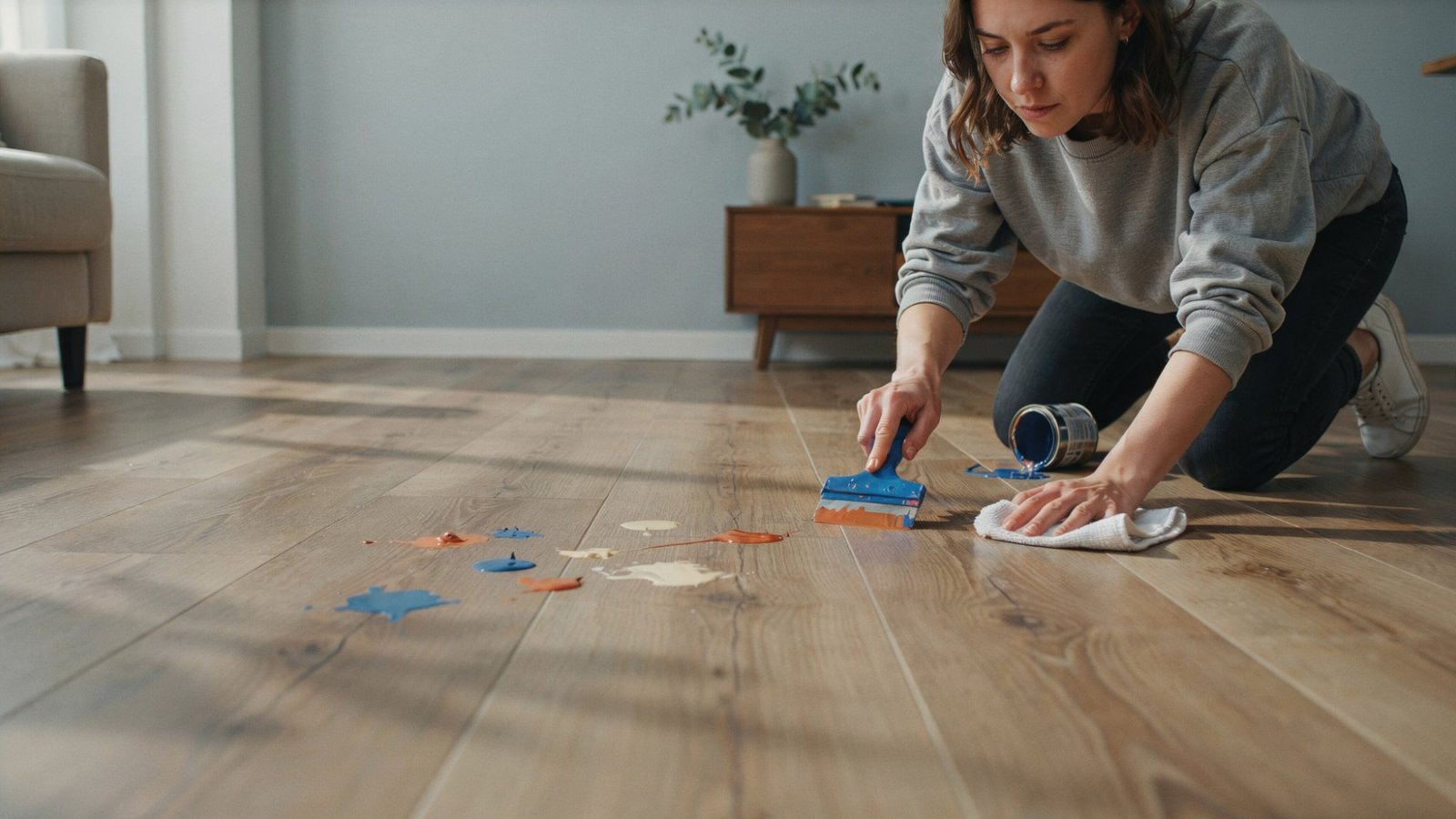 How to get paint off vinyl floor using safe cleaning methods.