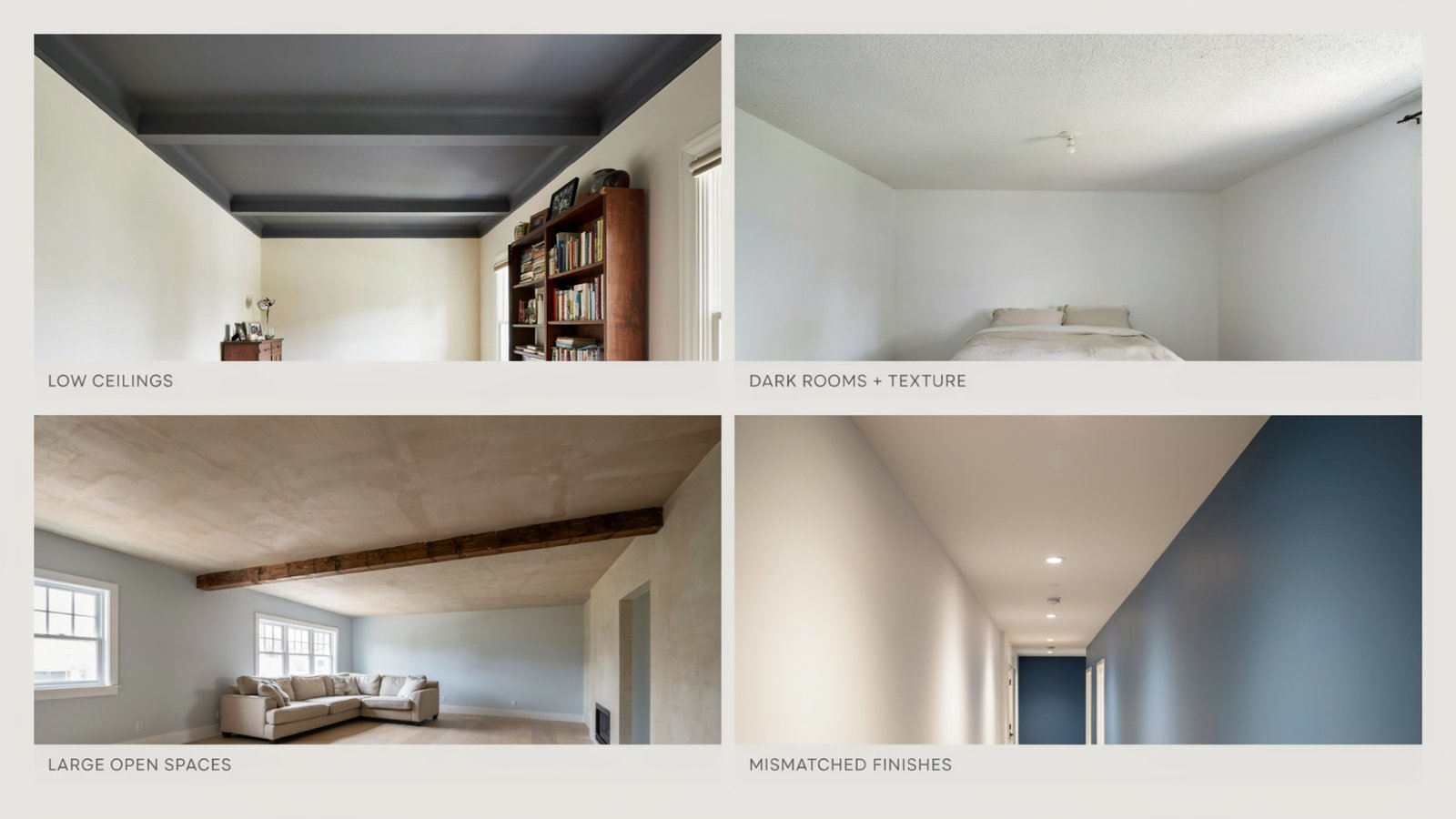 Situations where matching ceiling and wall colors are not recommended.