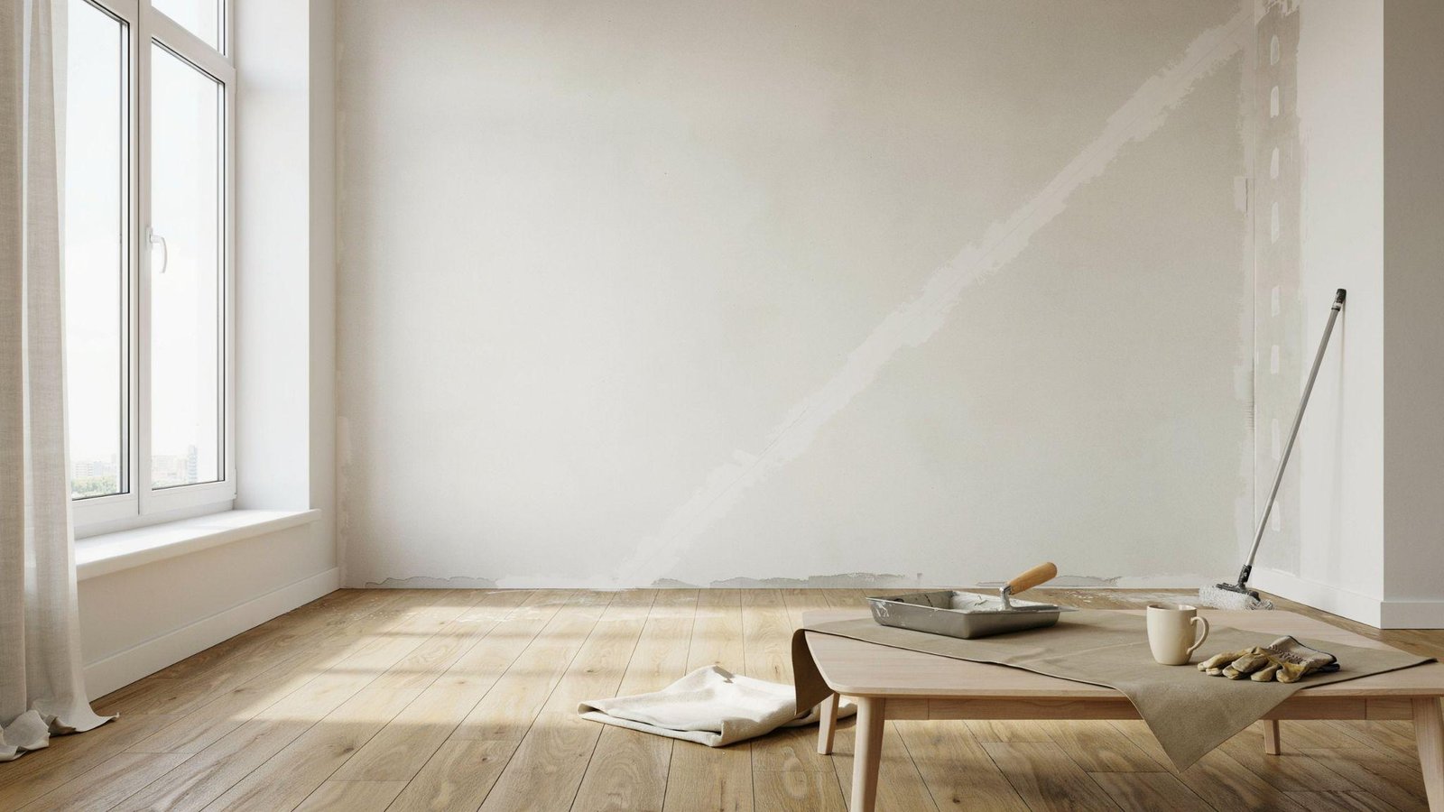 Professional skim coated walls in modern home renovation with smooth drywall finishing results