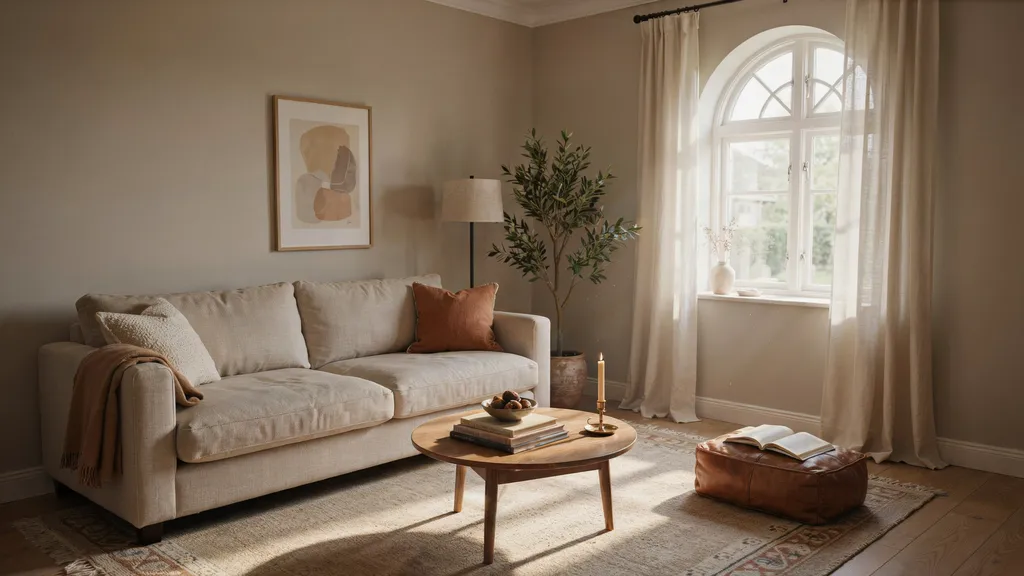 Light taupe walls adding warmth and depth without darkening the room.