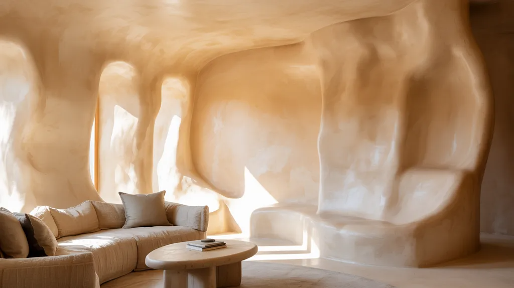 Hand-applied smooth plaster walls with soft natural variation in a cozy room.