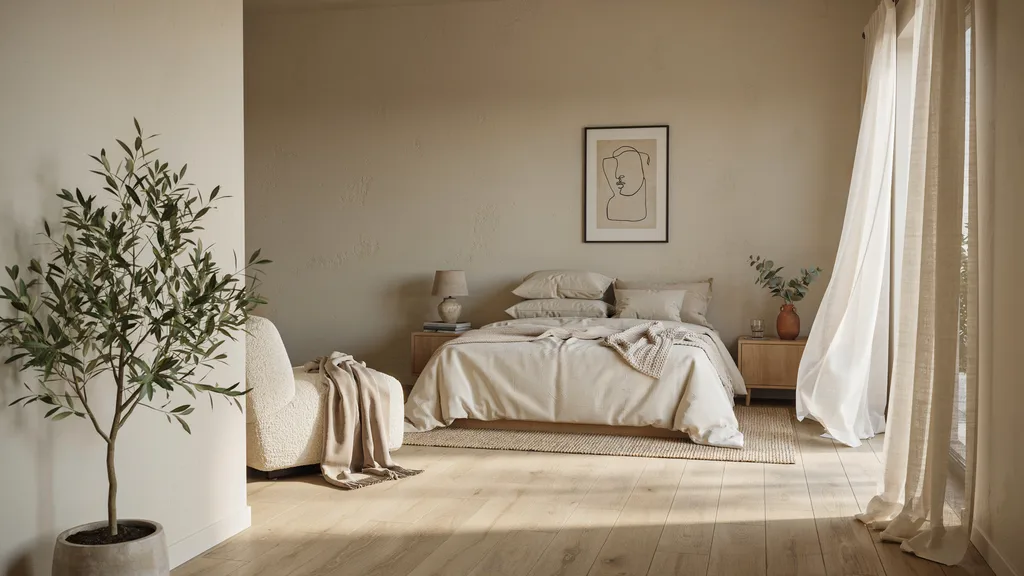 Light beige walls adding warmth and brightness to a dark room.