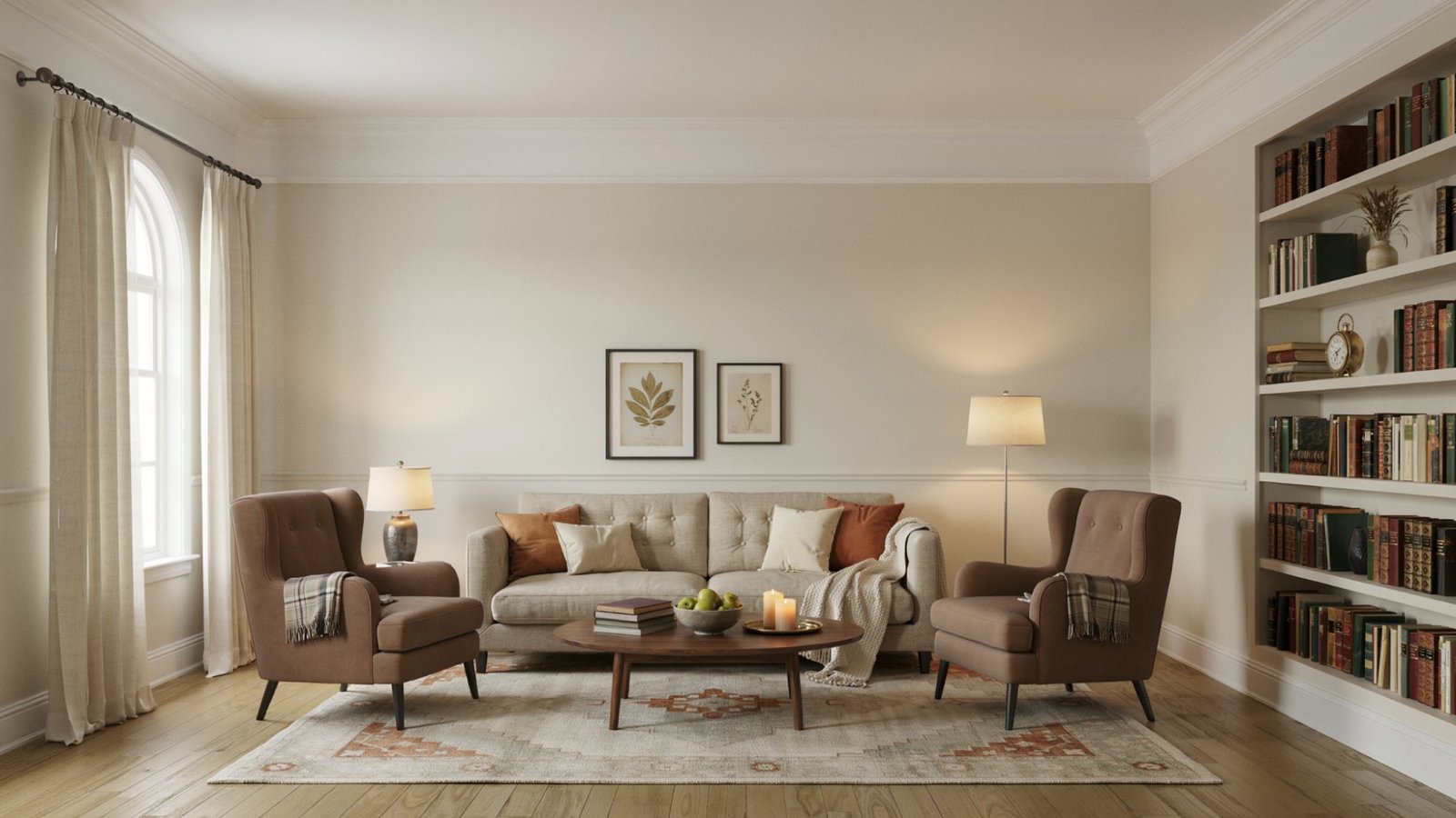 Balanced Beige walls paired with light wood flooring.