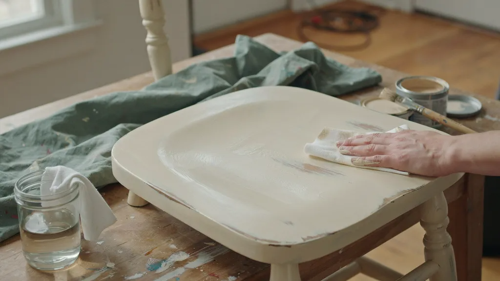 Wet distressing chalk paint using a damp cloth.